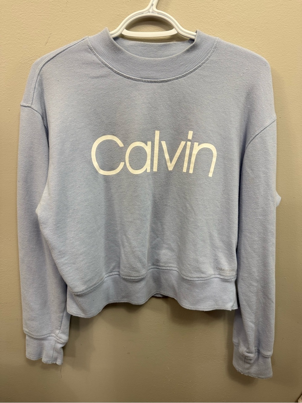 Calvin Klein Pale Blue 'Calvin' Logo Crewneck Sweatshirt Womens Large